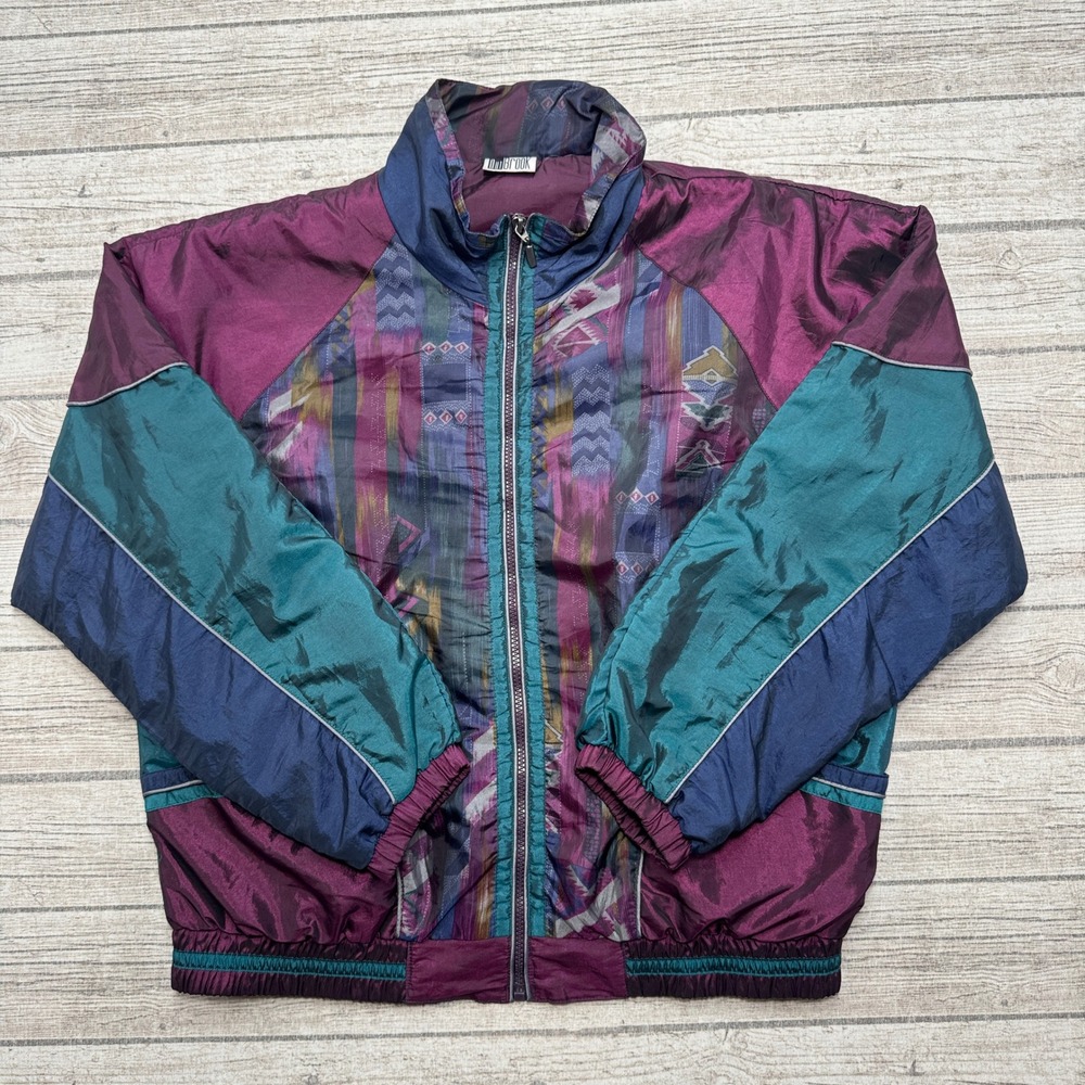 Vintage OutBrook Jacket Women's Large Purple Geometric Windbreaker Activewear